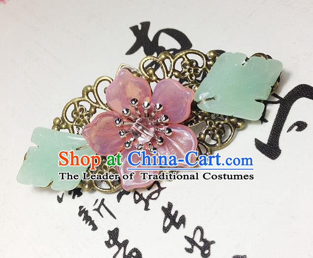 Traditional Chinese Ancient Classical Hair Accessories Hanfu Pink Flower Hair Stick Bride Hairpins for Women