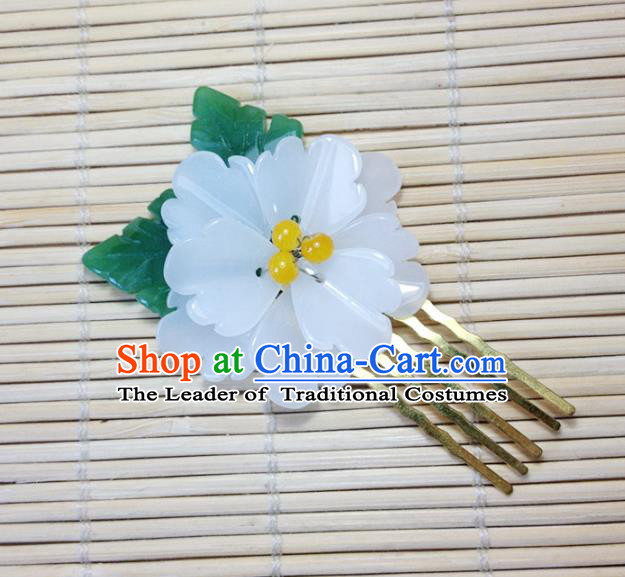 Traditional Chinese Ancient Classical Hair Accessories Hanfu Hair Comb White Flower Hairpins for Women