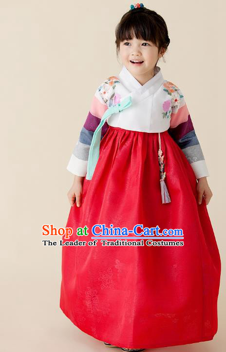 Traditional Korean Hanbok Embroidered Clothing, Asian Korean Fashion Apparel Hanbok Embroidery Costume for Kids