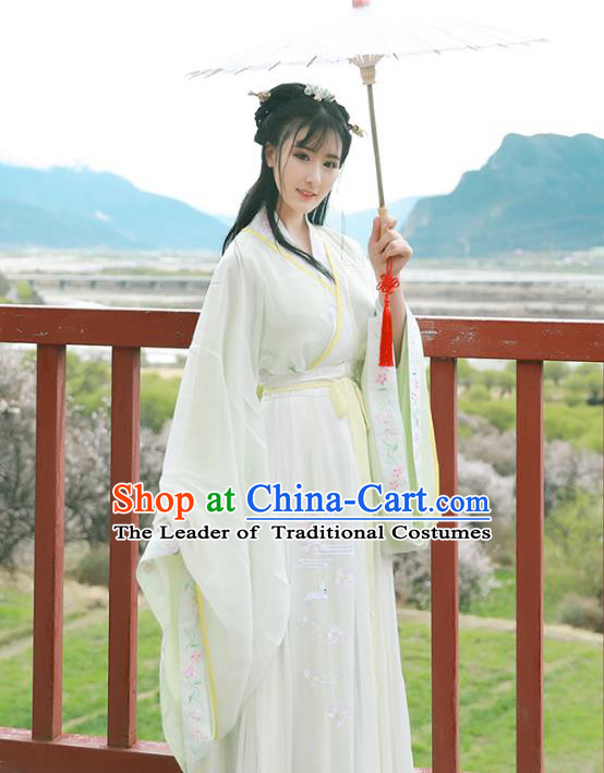 Asian China Han Dynasty Princess Costume Blouse and Skirt, Traditional Ancient Chinese Palace Lady Hanfu Embroidered Clothing for Women