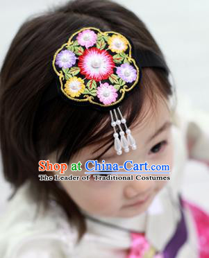 Traditional Korean Hair Accessories Embroidered Hair Clasp, Asian Korean Fashion Headwear for Kids