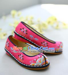 Traditional Korean National Wedding Pink Embroidered Shoes, Asian Korean Hanbok Bride Shoes for Kids