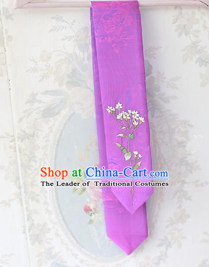 Traditional Korean Hair Accessories Embroidered Purple Hair Ribbon, Asian Korean Fashion Wedding Headband for Kids