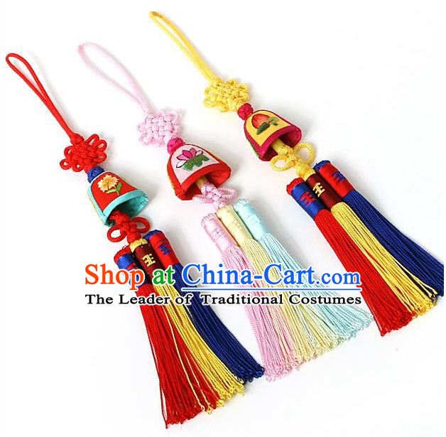 Traditional Korean Accessories Embroidered Bells Waist Pendant, Asian Korean Fashion Wedding Tassel Waist Decorations for Kids