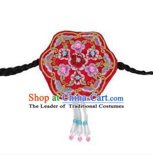 Traditional Korean Hair Accessories Embroidered Red Hair Clasp, Asian Korean Fashion Wedding Headband for Kids