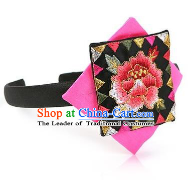 Traditional Korean Hair Accessories Embroidered Hair Clasp, Asian Korean Fashion Wedding Pink Headband for Kids