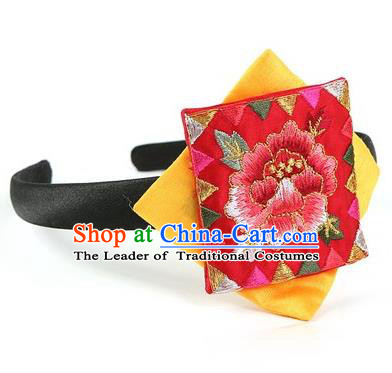 Traditional Korean Hair Accessories Embroidered Hair Clasp, Asian Korean Fashion Wedding Yellow Headband for Kids