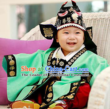 Traditional Korean Hair Accessories Embroidered Hat, Asian Korean Fashion Baby Prince Black Hats for Kids