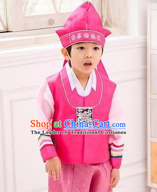 Traditional Korean Handmade Hanbok Embroidered Pink Formal Occasions Costume, Asian Korean Apparel Hanbok Clothing for Boys