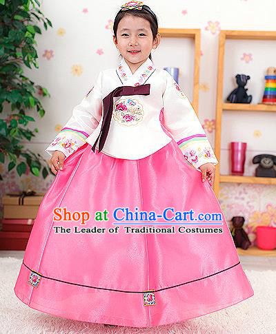 Traditional Korean Handmade Formal Occasions Embroidered Girls Costume, Asian Korean Apparel Bride Hanbok Clothing for Kids