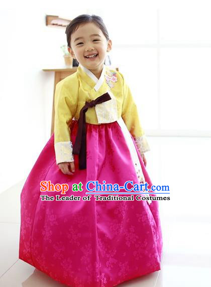 Traditional Korean Handmade Embroidered Formal Occasions Rosy Dress Costume, Asian Korean Apparel Hanbok Clothing for Girls
