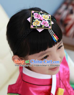Traditional Korean Hair Accessories Embroidered Black Hair Clasp, Asian Korean Fashion Headwear Headband for Kids