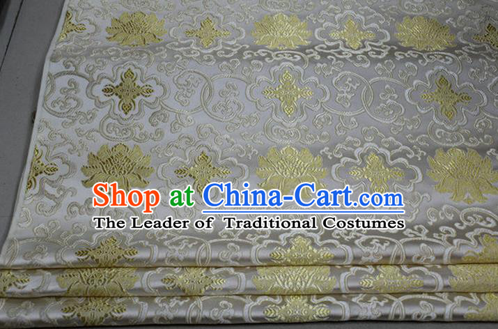 Chinese Traditional Royal Palace Golden Rich Flowers Pattern White Brocade Cheongsam Fabric, Chinese Ancient Costume Satin Hanfu Tang Suit Material