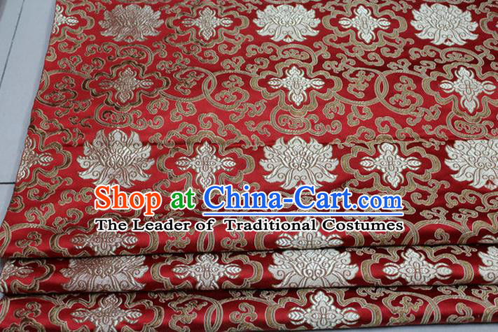 Chinese Traditional Royal Palace Golden Rich Flowers Pattern Red Brocade Cheongsam Fabric, Chinese Ancient Costume Satin Hanfu Tang Suit Material