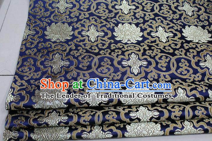 Chinese Traditional Royal Palace Rich Flowers Pattern Royalblue Brocade Cheongsam Fabric, Chinese Ancient Costume Satin Hanfu Tang Suit Material