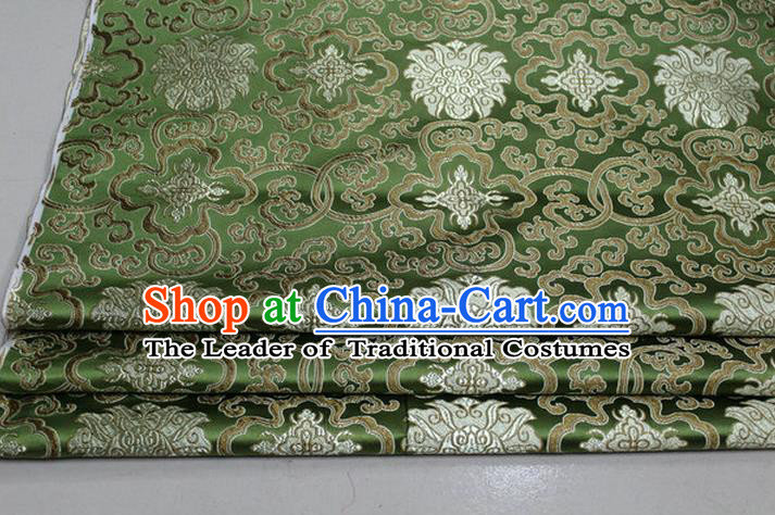 Chinese Traditional Royal Palace Golden Rich Flowers Pattern Olive Green Brocade Cheongsam Fabric, Chinese Ancient Costume Satin Hanfu Tang Suit Material