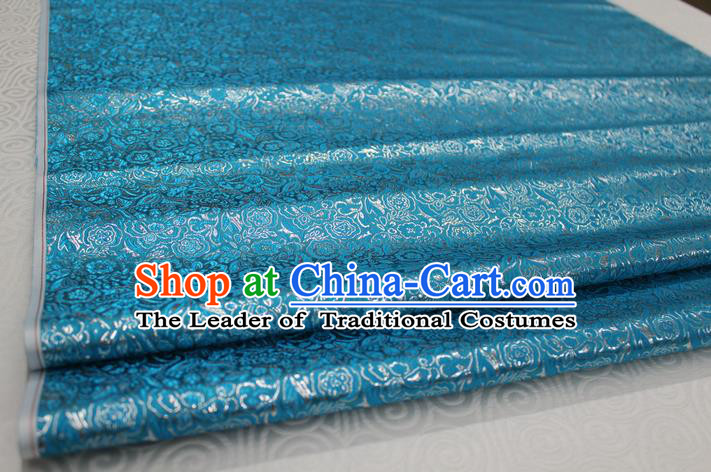 Chinese Traditional Royal Palace Pattern Cheongsam Lake Blue Brocade Fabric, Chinese Ancient Costume Satin Hanfu Material
