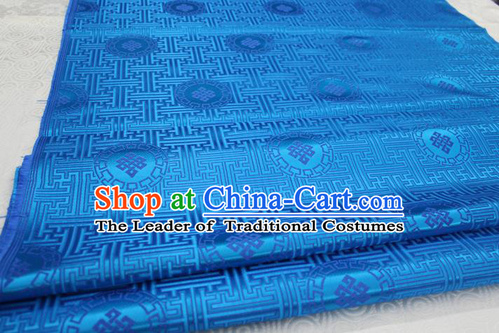 Chinese Traditional Ancient Costume Palace Pattern Mongolian Robe Blue Brocade Tang Suit Fabric Hanfu Material