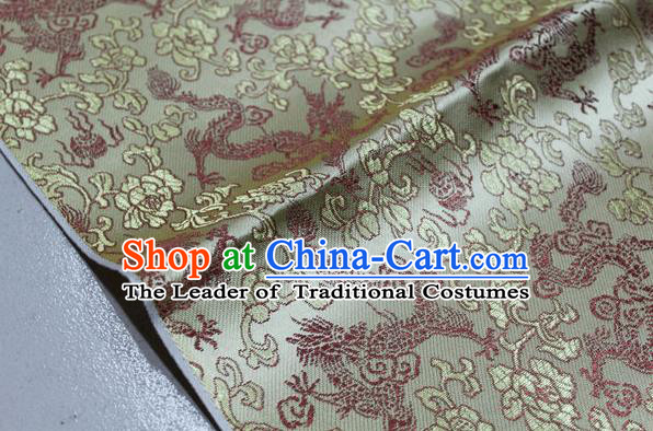 Chinese Traditional Ancient Costume Palace Dragons Pattern Mongolian Robe Light Golden Brocade Tang Suit Fabric Hanfu Material
