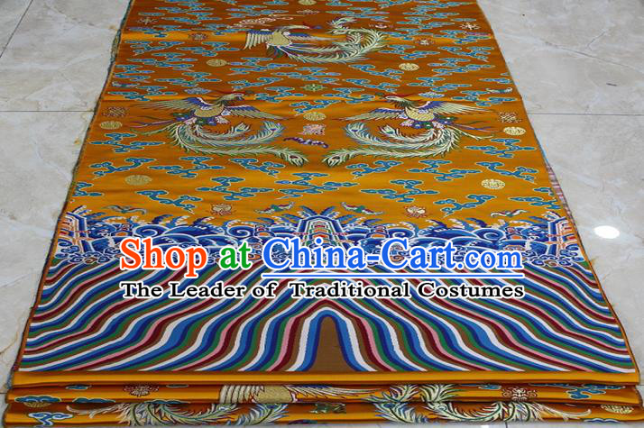 Chinese Traditional Ancient Costume Palace Phoenix Pattern Mongolian Robe Golden Brocade Tang Suit Fabric Hanfu Material