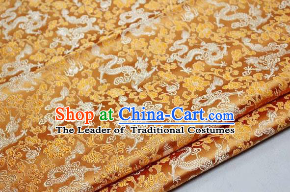 Chinese Traditional Palace Dragons Pattern Cheongsam Golden Brocade Fabric, Chinese Ancient Costume Tang Suit Hanfu Satin Material