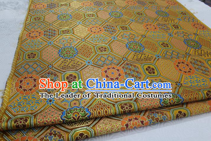 Chinese Traditional Ancient Costume Palace Pattern Mongolian Robe Golden Brocade Tang Suit Fabric Hanfu Material