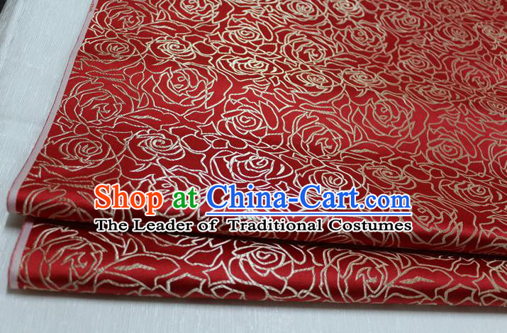 Chinese Traditional Ancient Costume Palace Rose Pattern Cheongsam Red Brocade Tang Suit Fabric Hanfu Material