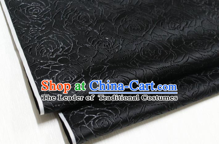 Chinese Traditional Ancient Costume Palace Rose Pattern Cheongsam Black Brocade Tang Suit Fabric Hanfu Material