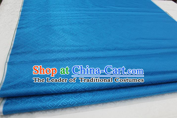 Chinese Traditional Ancient Costume Palace Pattern Mongolian Robe Blue Brocade Tang Suit Fabric Hanfu Material