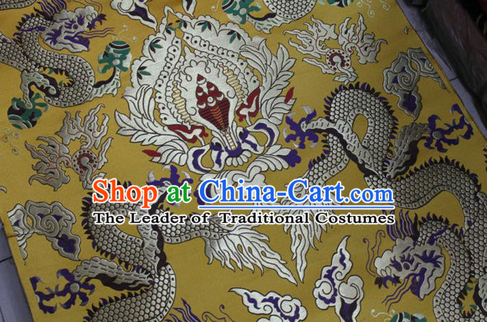Chinese Traditional Ancient Costume Palace Dragons Pattern Mandarin Jacket Tibetan Robe Yellow Brocade Tang Suit Fabric Hanfu Material