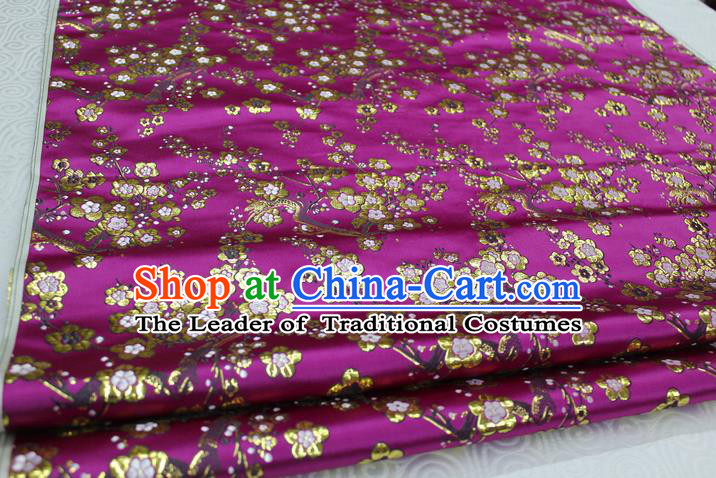 Chinese Traditional Ancient Costume Palace Wintersweet Pattern Cheongsam Purple Brocade Tang Suit Satin Fabric Hanfu Material