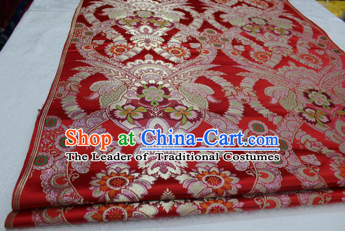 Chinese Traditional Ancient Costume Palace Enkianthus Pattern Cheongsam Red Brocade Tang Suit Satin Fabric Hanfu Material