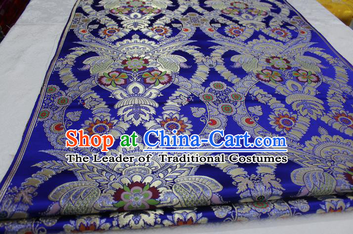 Chinese Traditional Ancient Costume Palace Enkianthus Pattern Cheongsam Blue Brocade Tang Suit Satin Fabric Hanfu Material