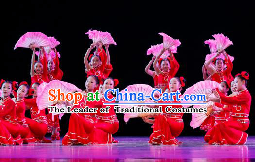 Traditional Chinese Yangge Fan Dancing Costume Modern Dance Dress Clothing and Headwear