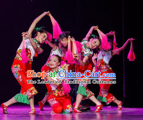 Traditional Chinese Yangge Fan Dancing Costume Modern Dance Dress Clothing and Headwear