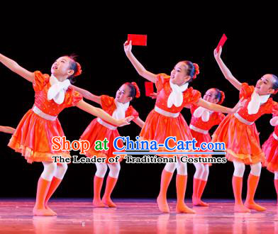 Traditional Chinese Classic Stage Performance Dance Costume, Chinese Ballet Dance Red Dress Clothing for Women