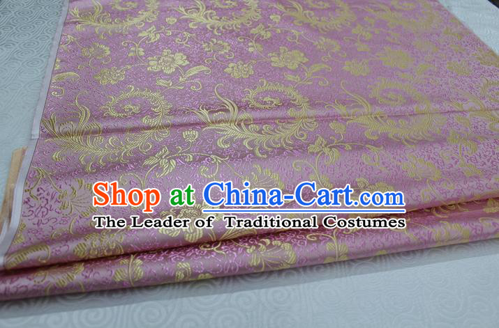 Chinese Traditional Ancient Costume Palace Ombre Flowers Pattern Xiuhe Suit Pink Brocade Cheongsam Satin Fabric Hanfu Material
