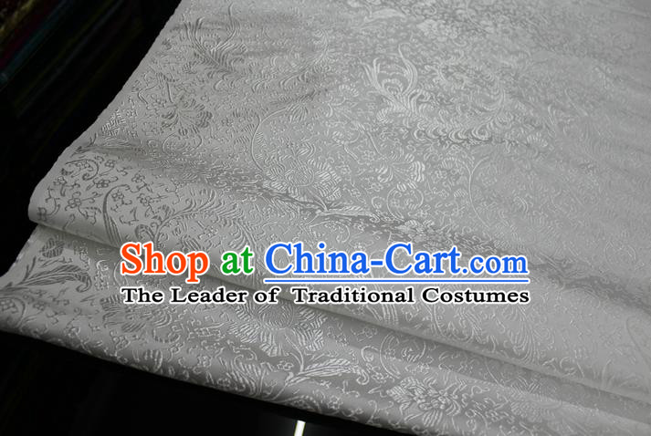 Chinese Traditional Ancient Costume Palace Ombre Flowers Pattern Xiuhe Suit White Brocade Cheongsam Satin Fabric Hanfu Material