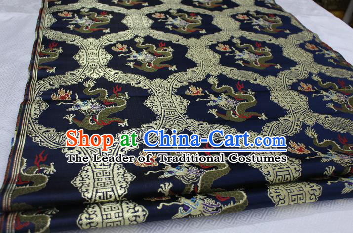 Chinese Traditional Ancient Costume Palace Dragon Pattern Cheongsam Navy Nanjing Brocade Xiuhe Suit Satin Fabric Hanfu Material