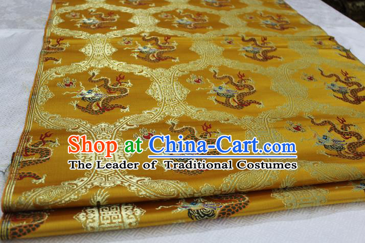 Chinese Traditional Ancient Costume Palace Dragon Pattern Cheongsam Golden Nanjing Brocade Xiuhe Suit Satin Fabric Hanfu Material
