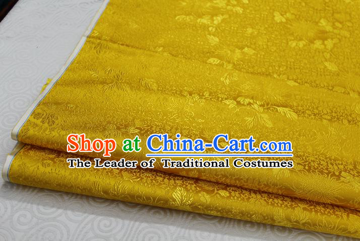 Chinese Traditional Ancient Costume Palace Chrysanthemum Pattern Cheongsam Yellow Brocade Xiuhe Suit Satin Fabric Hanfu Material