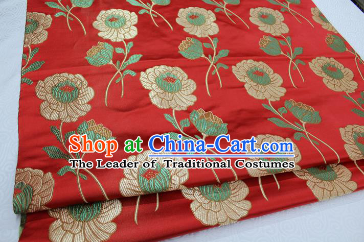 Chinese Traditional Ancient Costume Palace Lotus Pattern Cheongsam Red Brocade Tang Suit Satin Cheongsam Fabric Hanfu Material