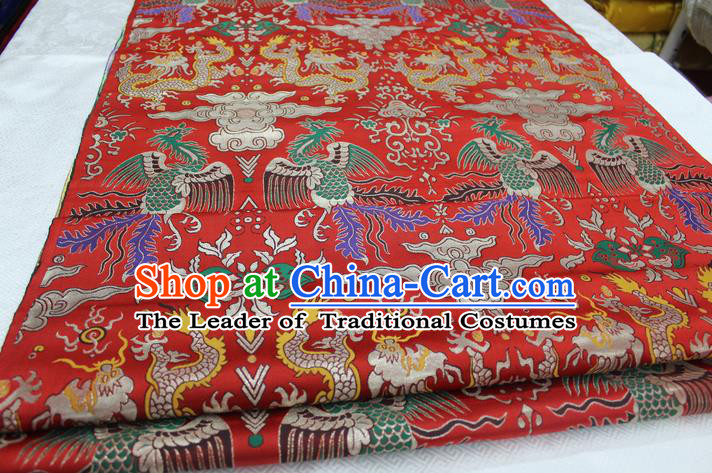 Chinese Traditional Ancient Wedding Costume Palace Dragon Phoenix Pattern Red Brocade Tang Suit Satin Cheongsam Fabric Hanfu Material