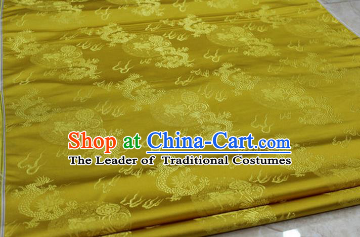 Chinese Traditional Ancient Costume Royal Palace Fire Dragon Pattern Tang Suit Mongolian Robe Yellow Brocade Satin Fabric Hanfu Material