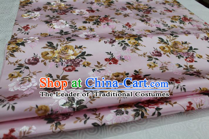 Chinese Traditional Ancient Costume Royal Palace Peony Pattern Pink Brocade Wedding Dress Satin Fabric Hanfu Material
