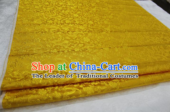 Chinese Traditional Wedding Clothing Cheongsam Yellow Brocade Ancient Costume Palace Dragons Pattern Satin Fabric Hanfu Material