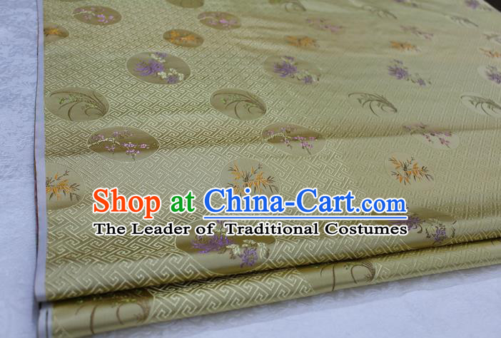 Chinese Traditional Wedding Clothing Tang Suit Yellow Brocade Ancient Costume Palace Plum Blossom Orchid Bamboo Chrysanthemum Pattern Satin Fabric Hanfu Material