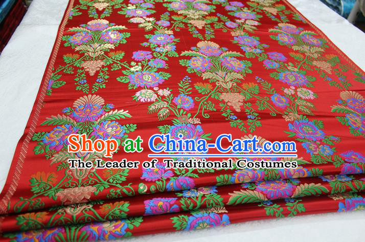Chinese Traditional Ancient Wedding Costume Cheongsam Red Brocade Palace Pattern Xiuhe Suit Satin Fabric Hanfu Material