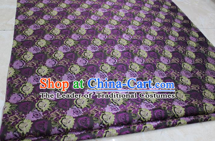 Chinese Traditional Wedding Cheongsam Purple Brocade Ancient Costume Palace Flowers Pattern Satin Fabric Hanfu Material
