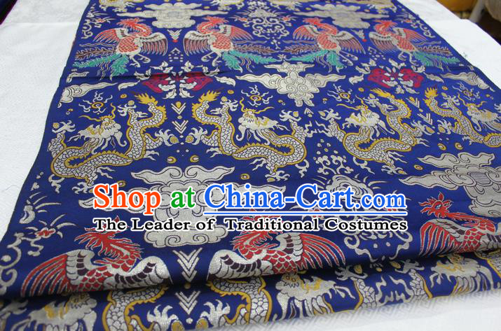 Chinese Traditional Clothing Palace Dragons Phoenix Pattern Cheongsam Blue Brocade Ancient Costume Xiuhe Suit Satin Fabric Hanfu Material